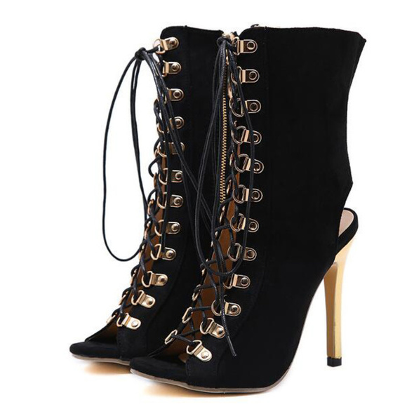 Peep-Toe❤Stiletto High Heels Booties FIRM! - Picture 2 of 4